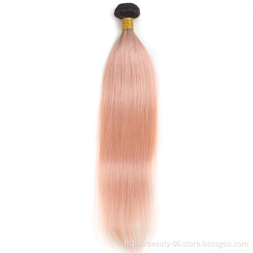 Wholesale Price Ombre 1B Pink Hair Bundles With Closure Brazilian Remy Straight Hair Bundles With Frontal Ombre Two Tone color
